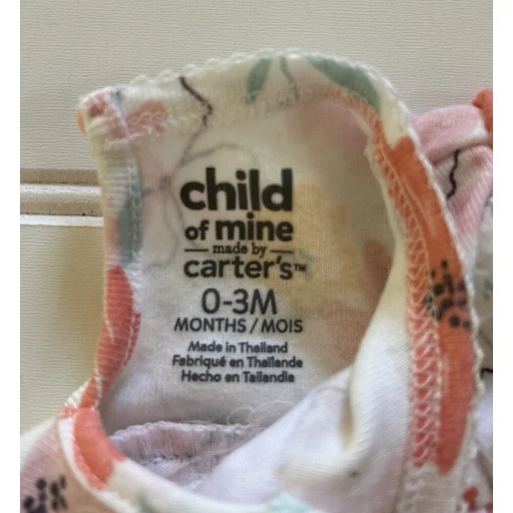 Child Of Mine by Carters Baby Girl 0-3 Months Floral Snap Romper Summer Pink